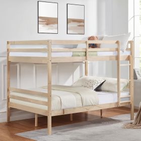 Full over Full Bunk Bed with Ladder,Wooden Bunk Bed with High Guardrail and Ladder- Natural - Wood