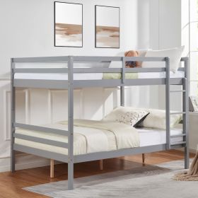 Full over Full Bunk Bed with Ladder,Wooden Bunk Bed with High Guardrail and Ladder for Kids, Teens, Dorm Rooms, and Guest Rooms- Grey - Wood