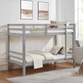 Twin over Twin Bunk Bed with Thick Posts,Wooden Bunk Bed with High Guardrail and Ladder for Kids, Teens, Dorm Rooms, and Guest Rooms,Grey - Wood