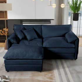 Deep Seat Sectional Sofa Cloud Couch with Ottoman, Modern Chenille Comfy Love Seat Upholstered Modular L Shaped Couch,Blue - as Pic