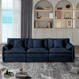 Oversized Deep Seat Sectional Sofa, Green Modern Chenille Cloud Couch, Large 3 Seater Modular Sofa with 3 Pillows,Blue - as Pic