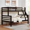 Twin over Full Bunk Bed with Thick Posts,Wooden Bunk Bed with High Guardrail and Ladder, Espresso - Espresso - Wood