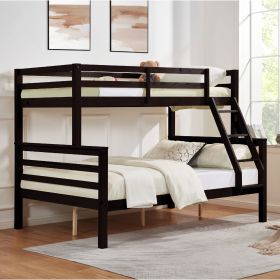 Twin over Full Bunk Bed with Thick Posts,Wooden Bunk Bed with High Guardrail and Ladder, Espresso - Espresso - Wood