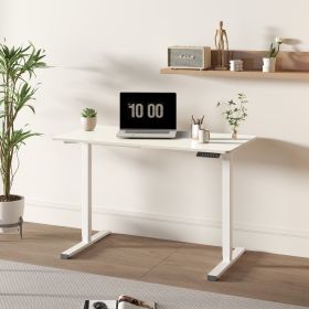 Electric Standing Desk Adjustable Height Desk Home Office Computer Workstation Sit Stand up Desk 55 x 28 inches (white frame + white top) - White