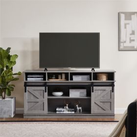 TV Stand Sliding Barn Door Modern&Farmhouse Wood Entertainment Center, TVs Up to 65",Grey - Grey - MDF+Metal