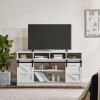 TV Stand Sliding Barn Door Modern&Farmhouse Wood Entertainment Center, TVs Up to 65",White - White - MDF+Metal