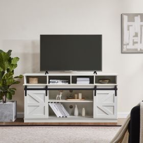 TV Stand Sliding Barn Door Modern&Farmhouse Wood Entertainment Center, TVs Up to 65",White - White - MDF+Metal