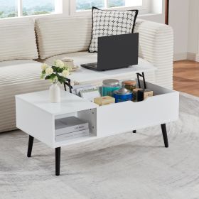 39" Wood Lift Top Coffee Table with Hidden Compartment and Storage Shelf for Living Room, Reception Room, White - White - MDF+Metal