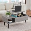 39" Wood Lift Top Coffee Table with Hidden Compartment and Storage Shelf for Living Room, Reception Room, Grey - Grey - MDF+Metal