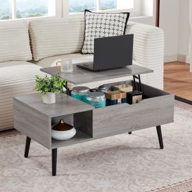 39" Wood Lift Top Coffee Table with Hidden Compartment and Storage Shelf for Living Room, Reception Room, Grey - Grey - MDF+Metal