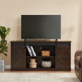 58" Farmhouse TV Stand and Entertainment Center for Televisions up to 65 Inchs,with Sliding Barn Doors and Storage Cabinets,Espresso - Brown -