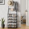 5-Tier Shoe Rack Shoe Storage for Entryway,Narrow Shoe Rack,Coat and Shoe Rack with 8 Hooks - Black - Metal