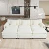 Oversized Deep Seat Sectional Cloud Sofa Sleeper with 3 Ottomans & Soft Pillows, Chenille,White - as Pic