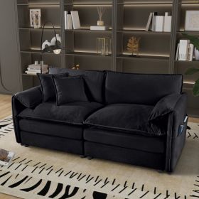 Black Oversized Chenille Loveseat Sofa, Oversized 2-Seater Small Cloud Couch, Modern Comfy Deep Seat Love Seat