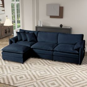 Modular Sectional Sofa, Oversized Deep Seat L Shaped Couch Set for Living Room, 3-Seater Comfy Cloud Couches with Movable Ottoman-Blue