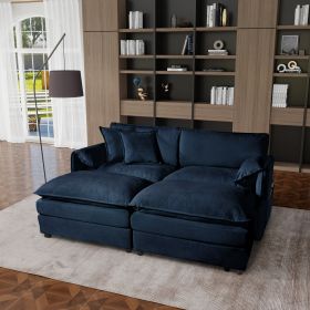 Deep Seat Sectional Cloud Sofa with 2 Ottomans & Soft Pillows, Loveseat Modular Couch for Living Room, Apartment,DIY Combination,Blue - as Pic