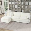 Modular Sectional Sofa, Oversized Deep Seat L Shaped Couch Set for Living Room, 3-Seater Comfy Cloud Couches with Movable Ottoman, Chenille,White