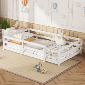 Twin Size Floor Bed, Montessori Floor Bed with Fence, Kids Montessori Bed Twin Size, Wood Montessori Floor Bed for Kids, Girls, Boys(WHITE) - as Pic