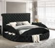 Luxurious 1pc Glam Queen Tufted Headboard Upholstered Storage Round Bed Black Footboard Storage Wooden Bedroom Furniture - as Pic