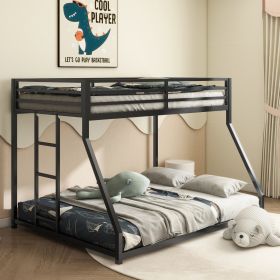 Adam Sturdy Twin over Full Bunk Bed Metal Black for Kids and Adult, Low Profile Twin over Full Bunk Bed with Ladder and Guardrails
