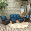 Patio Furniture Set Rattan Outdoor Sectional Conversation Sets 3-Seat Outdoor Couch,2 Single Chair and 2 Ottoman (Bron-Peacock Blue, Set of 5)