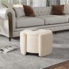 Round Ottoman teddy fleece cushioned footpads living room and bedroom footstool with storage space (Beige) - as Pic
