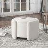 Round Ottoman teddy fleece cushioned footpads living room and bedroom footstool with storage space (White) - as Pic