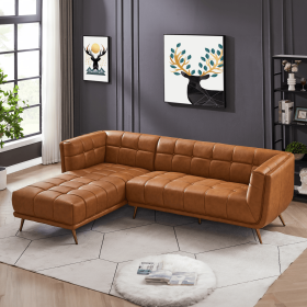 Addison Left Sectional Cognac Leather Sofa - as Pic