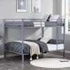 Full Over Full Bunk Bed, Heavy Duty Metal Bunk Bed Frame with Built-in Ladder and Safety Guard Rail, Low Metal Bunk Bed Frame-Gray