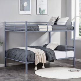 Full Over Full Bunk Bed, Heavy Duty Metal Bunk Bed Frame with Built-in Ladder and Safety Guard Rail, Low Metal Bunk Bed Frame-Gray