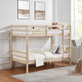 Twin over Twin Bunk Bed with Ladder,Wooden Bunk Bed with High Guardrail and Ladder for Kids, Teens, Dorm Rooms, and Guest Rooms-White - Natural Wood