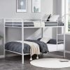 Full Over Full Bunk Bed, Heavy Duty Metal Bunk Bed Frame with Built-in Ladder and Safety Guard Rail, Low Metal Bunk Bed Frame for Kids - White