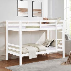 Twin over Twin Bunk Bed with Thick Posts,Wooden Bunk Bed with High Guardrail and Ladder- White - Wood