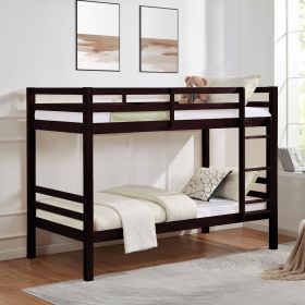 Twin over Twin Bunk Bed with Thick Posts,Wooden Bunk Bed with High Guardrail and Ladder for Kids, Teens, Dorm Rooms- Espresso - Wood