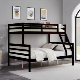 Twin over Full Bunk Bed with Ladder,Wooden Bunk Bed with High Guardrail and Ladder- Espresso - Wood