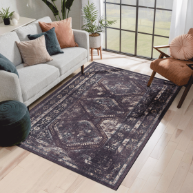 LOOM & LUXE 6x9 Area Rugs - Area Rugs for living room, bedroom, kitchen (Burgundy/Black, 6'x 9') - as Pic