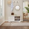 28.74"Shoe Storage Bench with 2 Door Cabinet, Entryway Bench with White Shoe Storage, Shoe Bench with Cushion, Adjustable Shelves