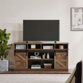 TV Stand Sliding Barn Door Modern&Farmhouse Wood Entertainment Center, Up to 65",Natural Brown - Brown - MDF+Metal