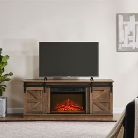 Fireplace TV Stand for Television up to 65 Inch with Storage and Farmhouse Sliding Barn Doors,Natural Brown - Brown - MDF+Metal