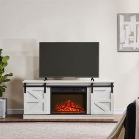 Fireplace TV Stand for Television up to 65 Inch with Storage and Farmhouse Sliding Barn Doors,White - White -