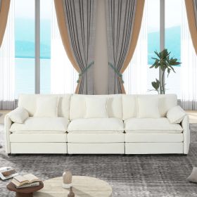 Oversized Deep Seat Sectional Sofa, Green Modern Chenille Cloud Couch, Large 3 Seater Modular Sofa with 3 Pillows,White - as Pic