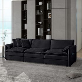 Oversized Deep Seat Sectional Sofa, Green Modern Chenille Cloud Couch, Large 3 Seater Modular Sofa with 3 Pillows,Black - as Pic