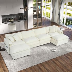 Modular Sectional Sofa, Oversized Deep Seat U Shaped Couch Set for Living Room, 4-Seater Comfy Cloud Couches with 2 Movable Ottomans,White - as Pic