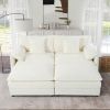 Deep Seat Sectional Cloud Sofa with 2 Ottomans & Soft Pillows, Loveseat Modular Couch for Living Room, Apartment,DIY Combination,White - as Pic