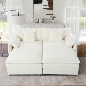 Deep Seat Sectional Cloud Sofa with 2 Ottomans & Soft Pillows, Loveseat Modular Couch for Living Room, Apartment,DIY Combination,White - as Pic