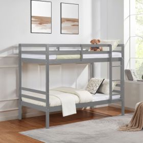 Twin over Twin Bunk Bed with Ladder,Wooden Bunk Bed with High Guardrail and Ladder- Grey - Wood