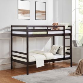 Twin over Twin Bunk Bed with Ladder,Wooden Bunk Bed with High Guardrail and Ladder- Espresso - Wood