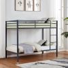 Metal Bunk Bed Twin Over Twin, Low Profile Bunk Bed Frame withBuilt-in Ladder, High Guardrail and Metal Slats- Black