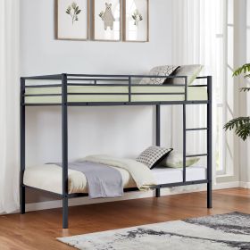 Metal Bunk Bed Twin Over Twin, Low Profile Bunk Bed Frame withBuilt-in Ladder, High Guardrail and Metal Slats- Black