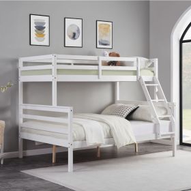 Twin over Full Bunk Bed with Ladder,Wooden Bunk Bed with High Guardrail and Ladder- White - Wood